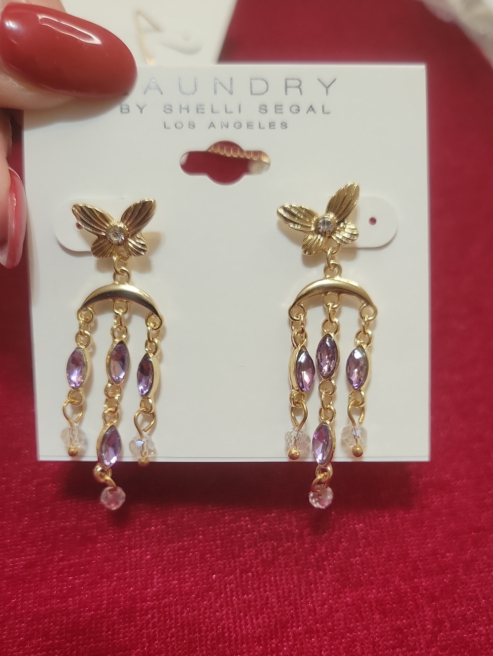 Laundry By Shelli Segal Gold Dangle Earrings with Purple Stones